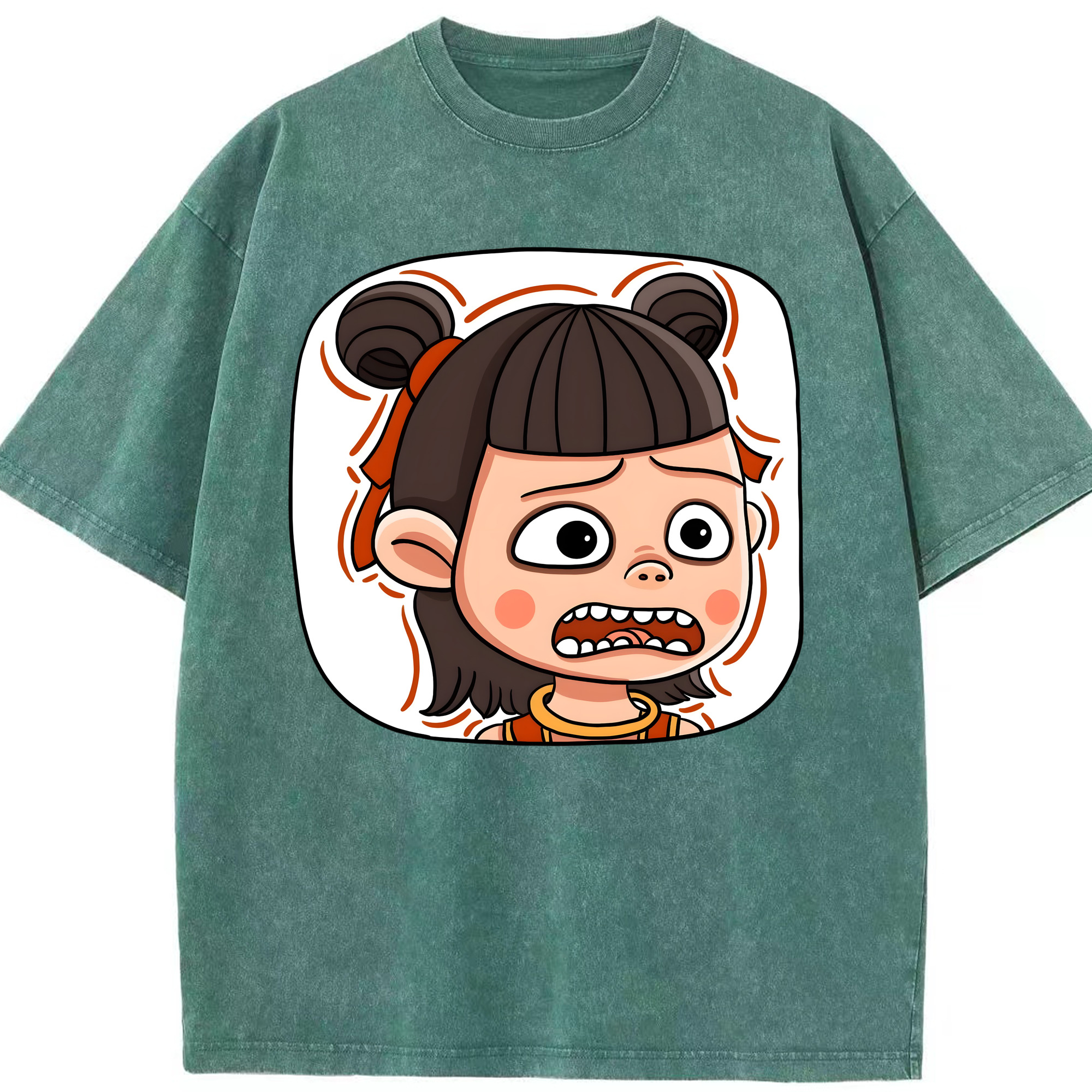 （画像用） Ne Zha 2 ナタ 魔童の大暴れ 綿100% ヴィンテージ風 半袖Tシャツ（フロントプリント）